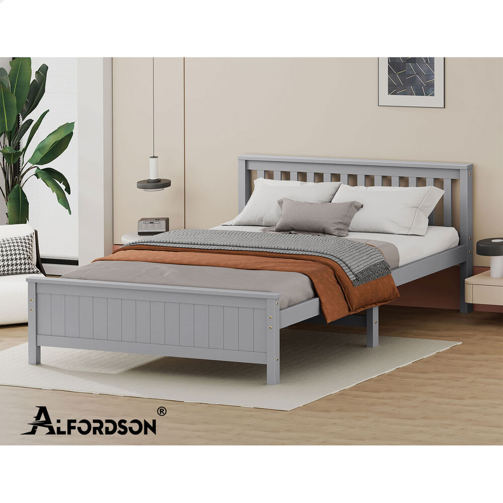 ALFORDSON Bed Frame Queen Double King Single Size Wooden Mattress Base White/Oak - Picture 790 of 864