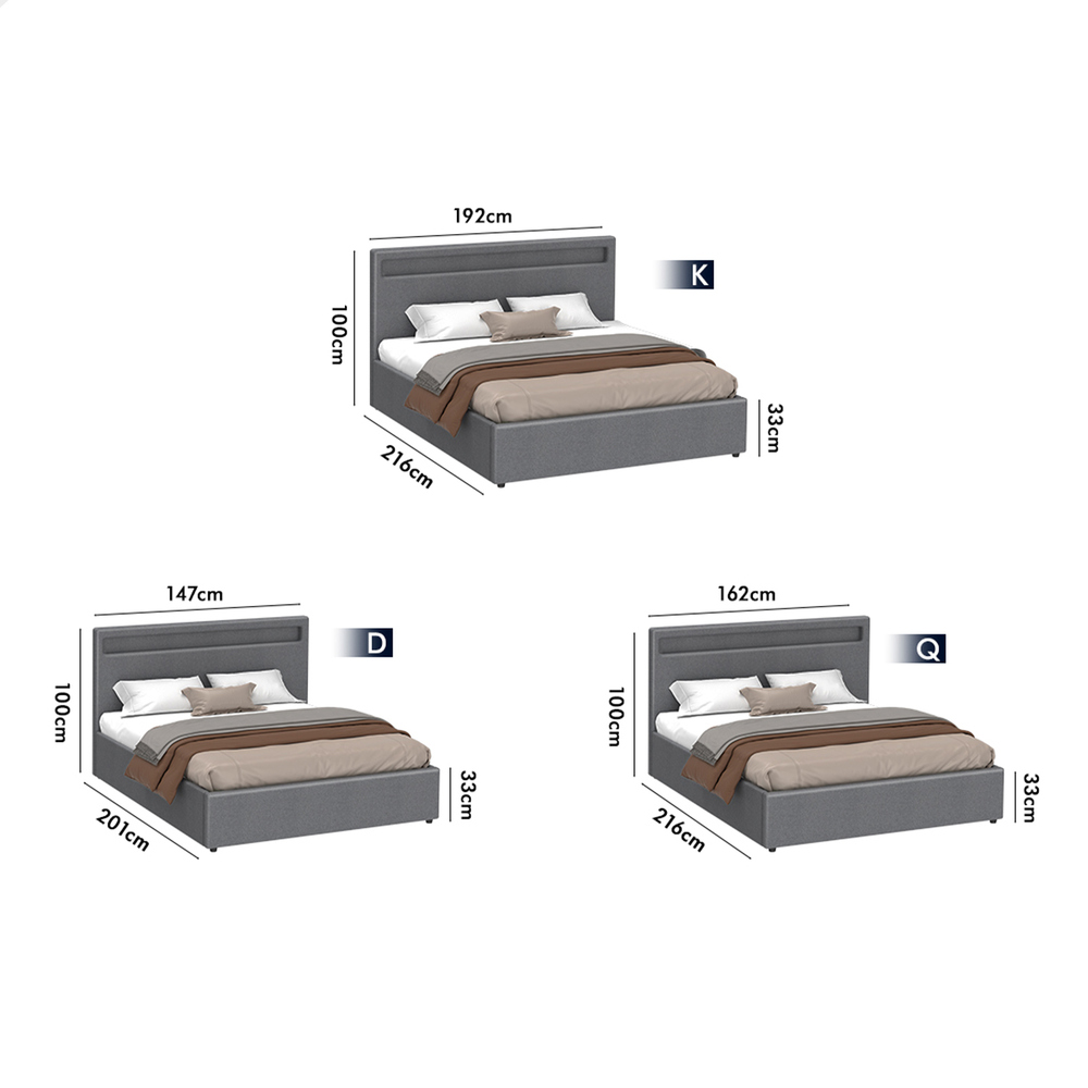 ALFORDSON Bed Frame Double Queen King RGB LED Gas Lift Storage Base - Picture 23 of 145