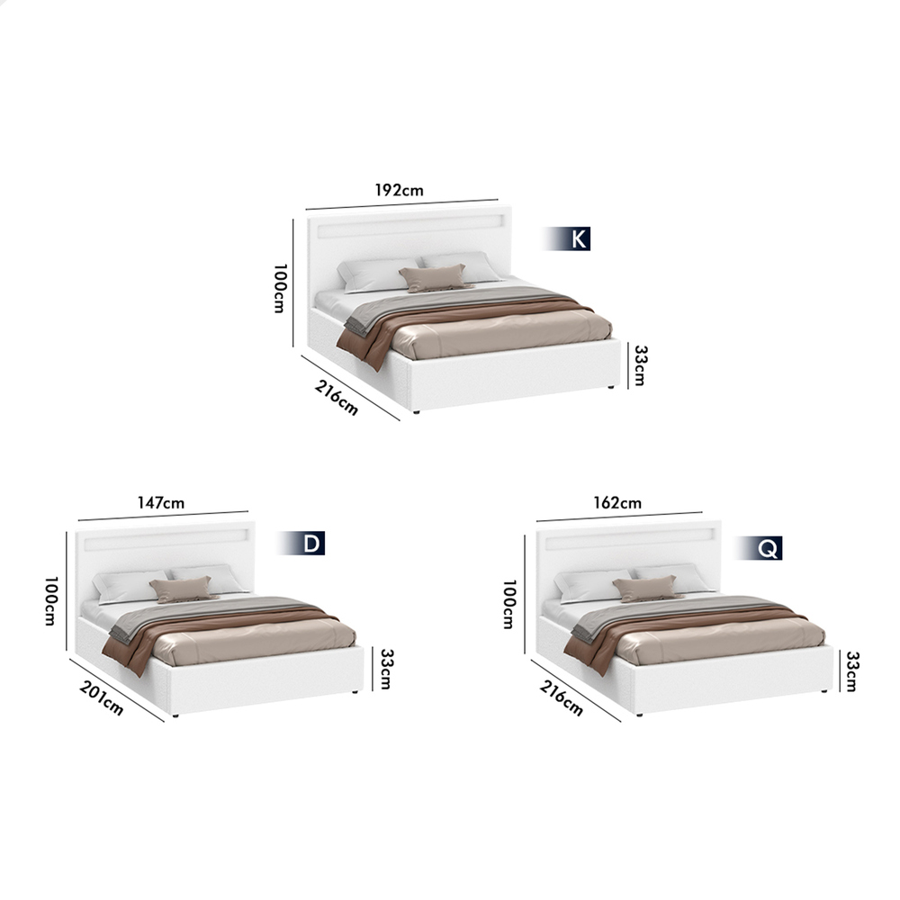 ALFORDSON Bed Frame Double Queen King RGB LED Gas Lift Storage Base Boucle - Picture 24 of 38