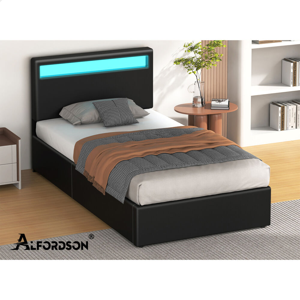 ALFORDSON Bed Frame Double Queen King RGB LED Gas Lift Storage Base Leather - Picture 1,091 of 1,903