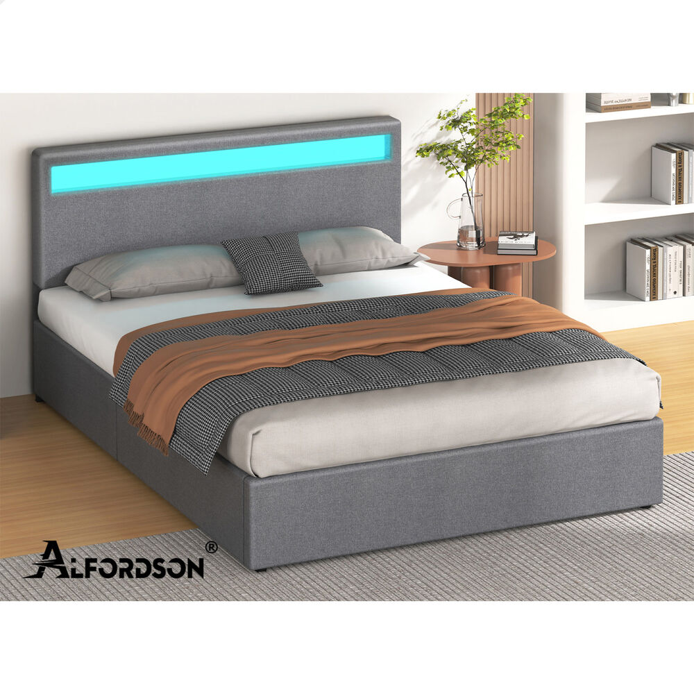 ALFORDSON Bed Frame Double Queen King Single RGB LED Gas Lift Storage Base - Picture 26 of 225