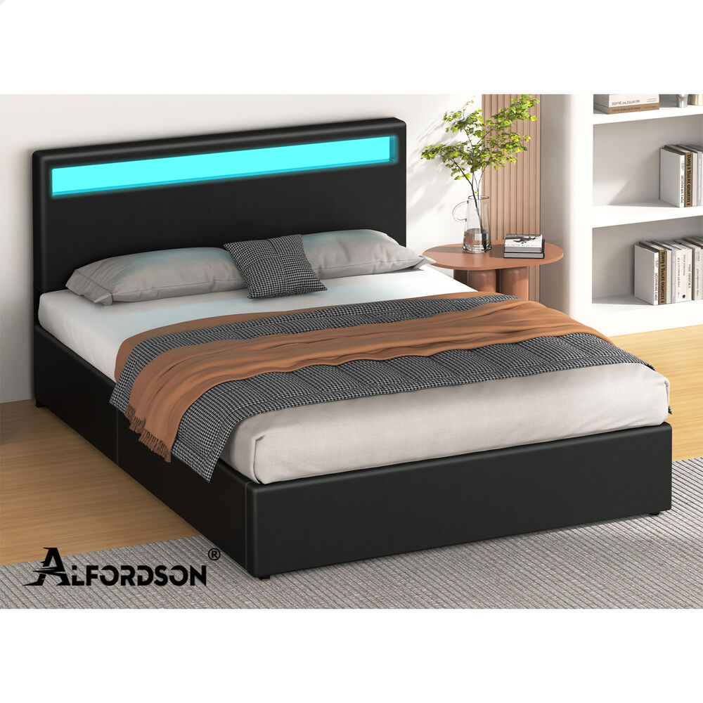 ALFORDSON Bed Frame Double Queen King Single RGB LED Gas Lift Storage Base - Picture 81 of 225