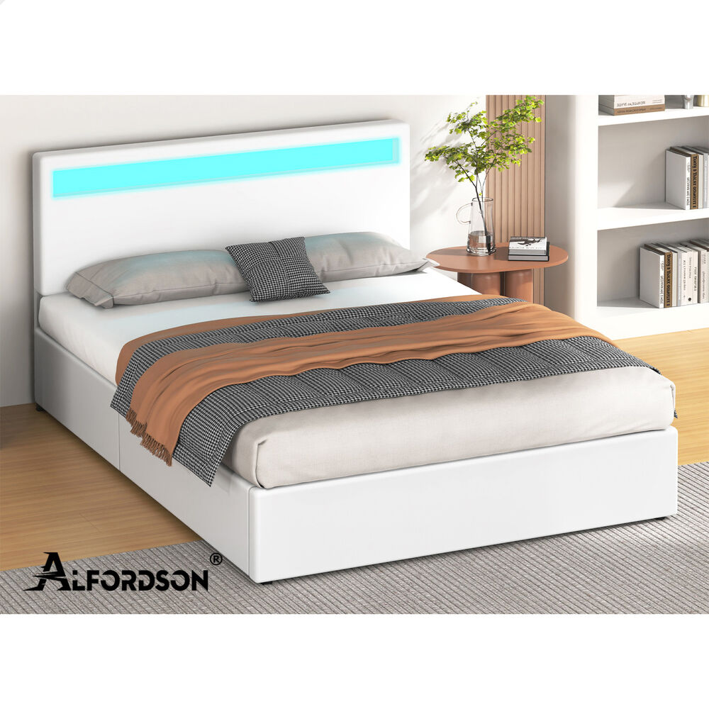 ALFORDSON Bed Frame Double Queen King Single RGB LED Gas Lift Storage Base - Picture 92 of 225