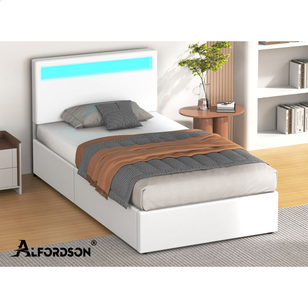 ALFORDSON Bed Frame Double Queen King Single RGB LED Gas Lift Storage Base - Picture 224 of 225