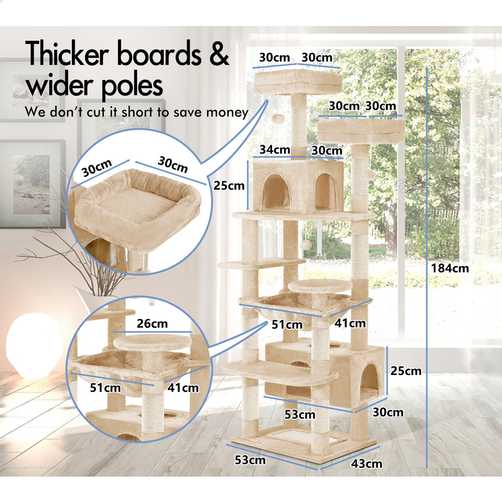BEASTIE Cat Tree Tower Scratching Post Scratcher Condo House Furniture 184cm - Picture 12 of 38