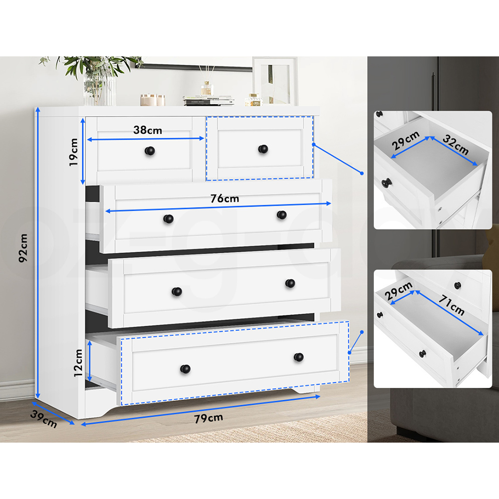 ALFORDSON 5 Chest of Drawers Hamptons Storage Cabinet Dresser Tallboy - Picture 32 of 34