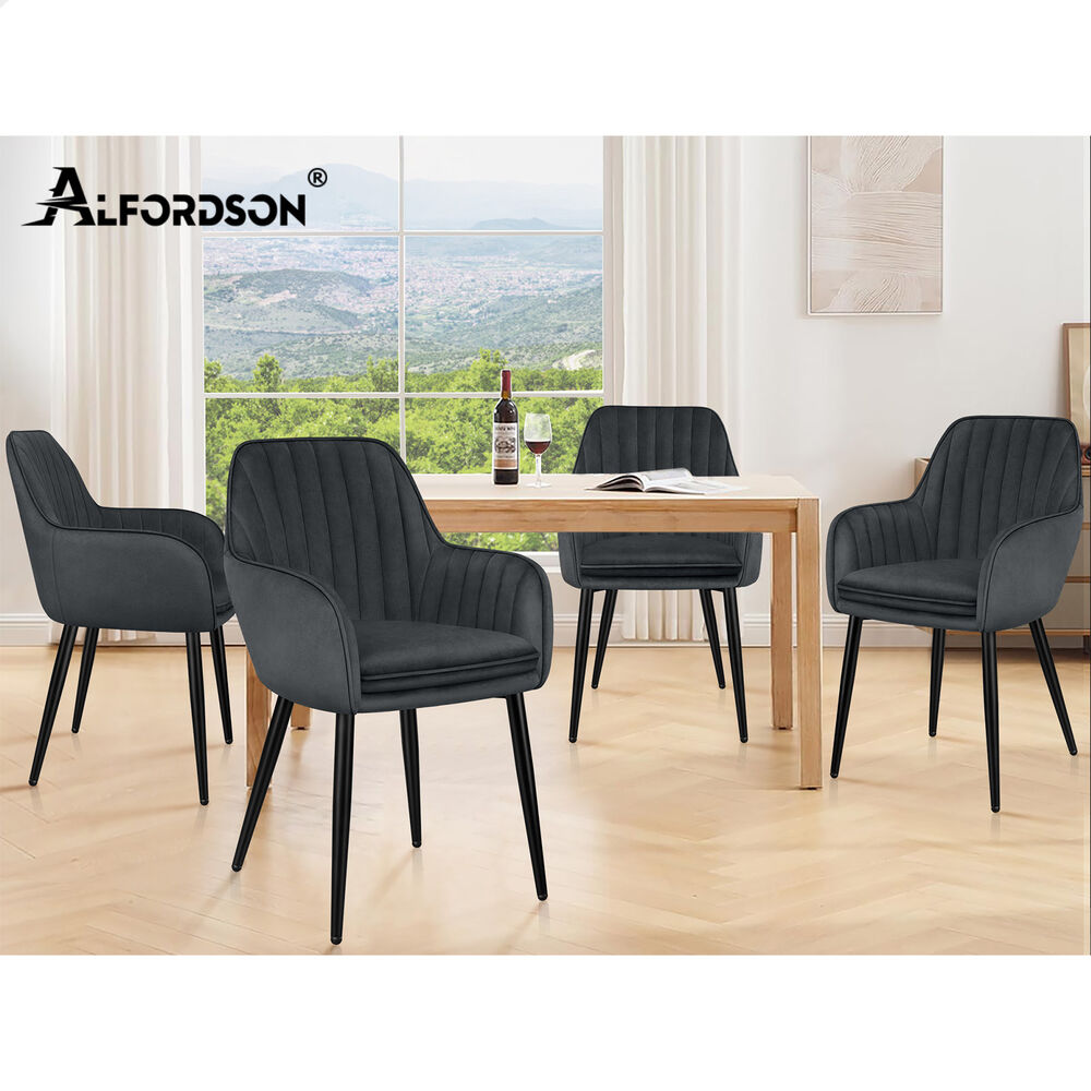 ALFORDSON 2/4x Armchair Dining Chair Kitchen Accent Sofa Couch Granular Velvet - Picture 56 of 90
