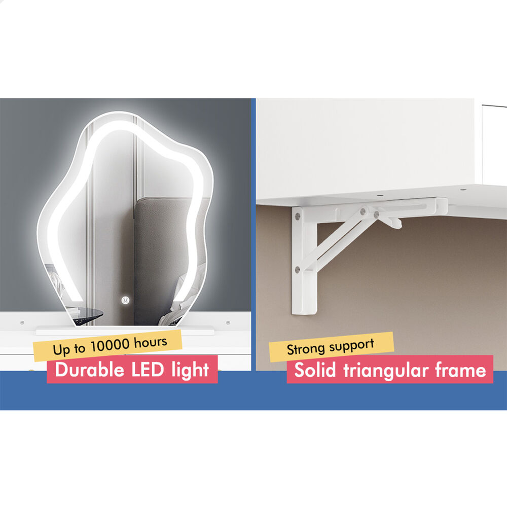 ALFORDSON Dressing Table Stool Set Makeup Mirror Storage Desk LED 10/12 Bulbs - Picture 546 of 671