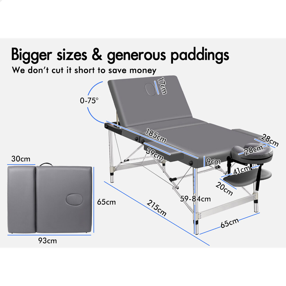ALFORDSON Massage Table 3 Fold 65/75/85cm Foldable Portable Bed Aluminium Desk - Picture 22 of 168