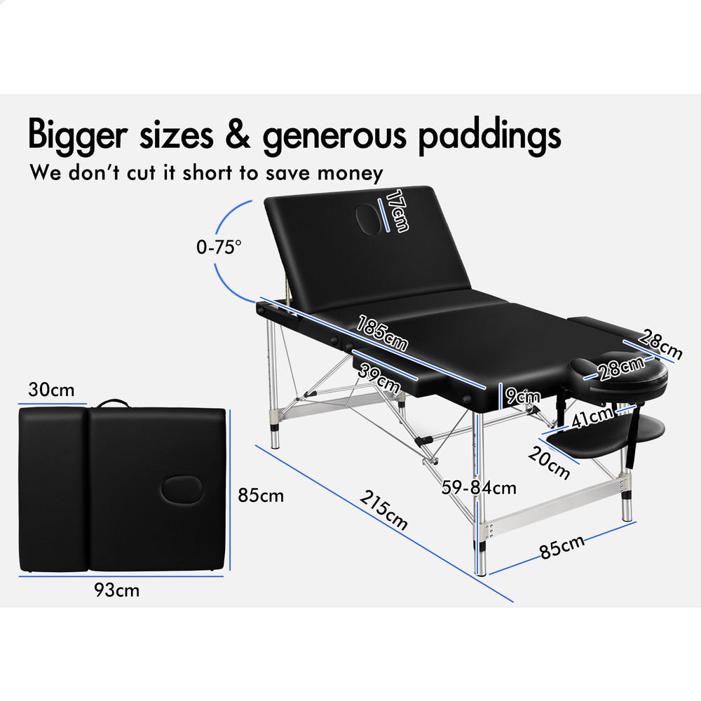 ALFORDSON Massage Table 3 Fold 65/75/85cm Foldable Portable Bed Aluminium Desk - Picture 118 of 168