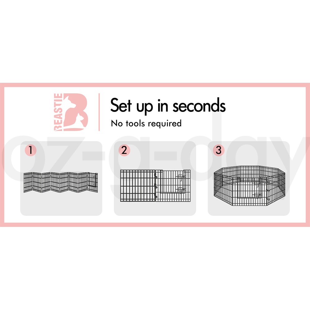 BEASTIE Dog Playpen Pet Cage Enclosure 8 Panel Puppy Fence Metal Play Pen - Picture 48 of 74