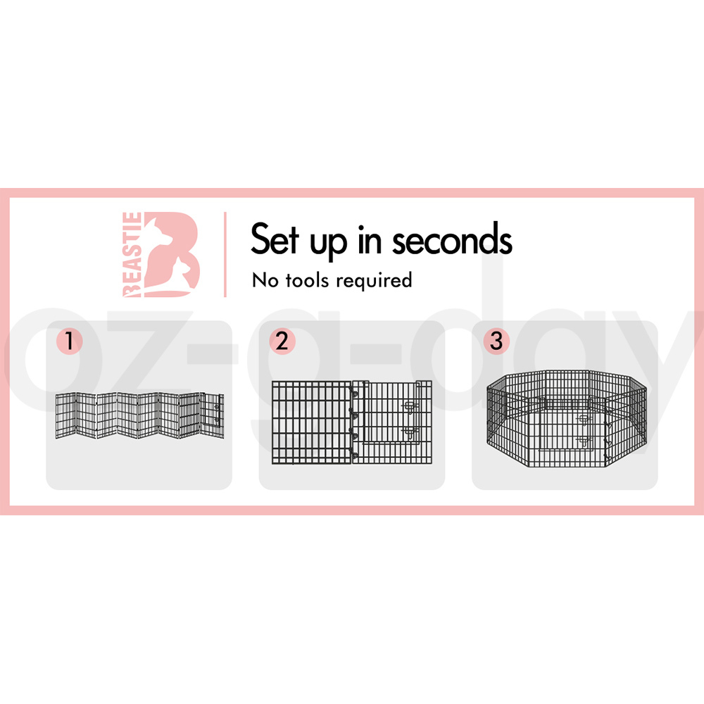 BEASTIE Dog Playpen Pet Cage Enclosure 8 Panel Puppy Fence Metal Play Pen - Picture 60 of 74