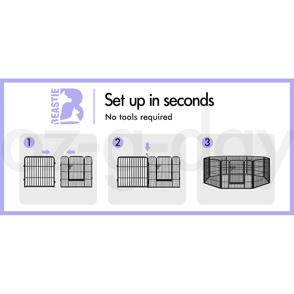 BEASTIE Dog Playpen Pet Cage Enclosure 8 Panel Puppy Fence Metal Play Pen - Picture 13 of 74