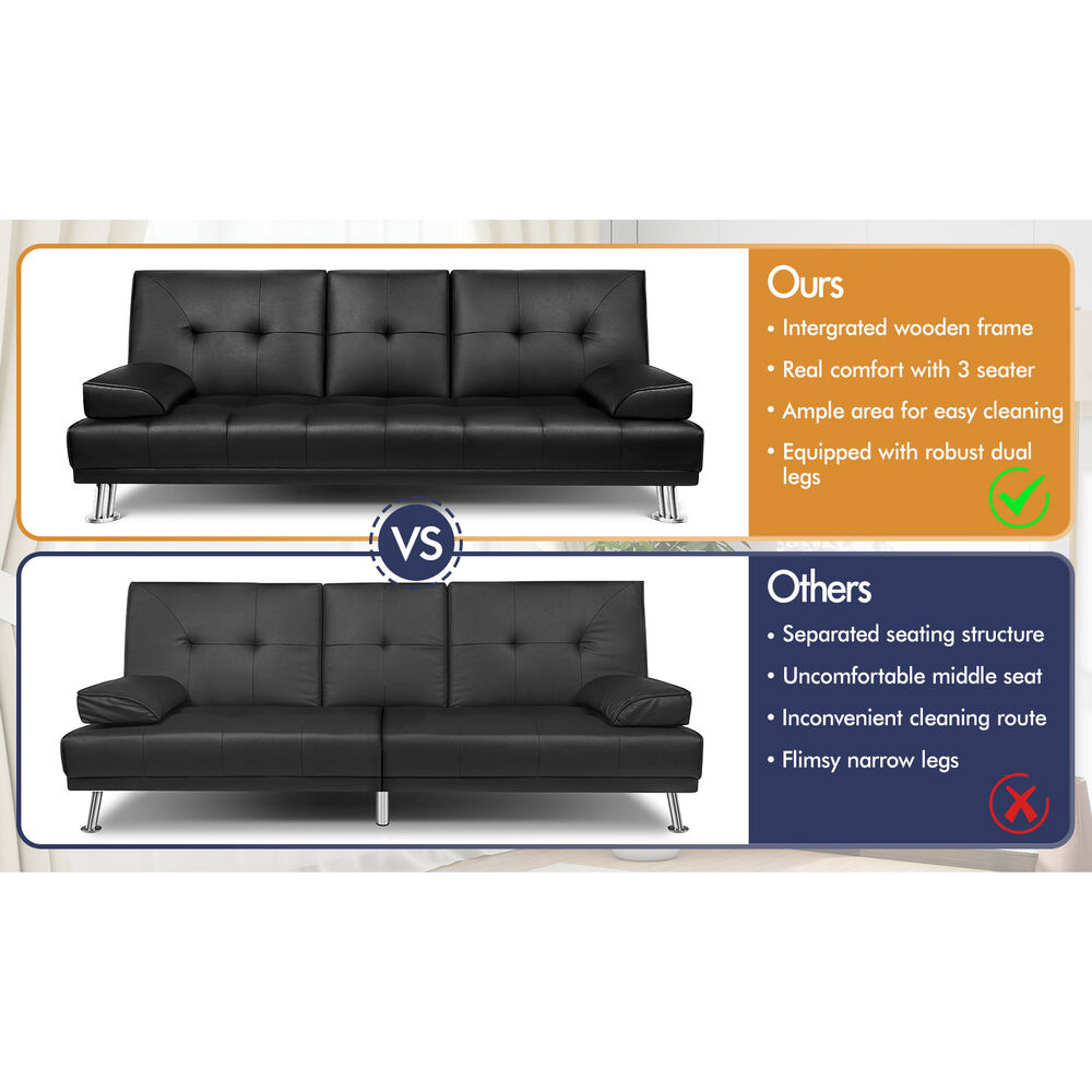 ALFORDSON Sofa Bed Lounge 3 Seater Futon Couch Beds Recliner Cup Holder - Picture 25 of 27