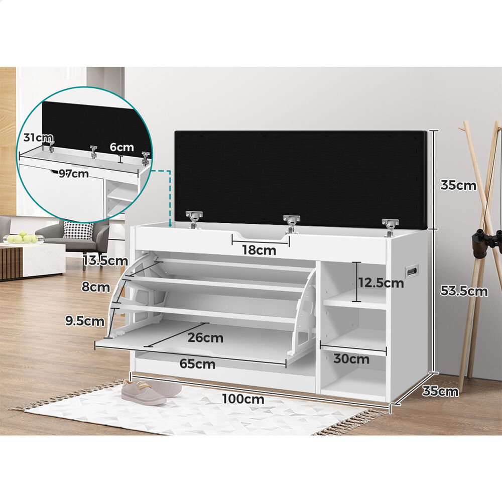 ALFORDSON Shoe Cabinet Bench Storage Rack Organiser Shelf 12/18 Pairs White - Picture 76 of 77