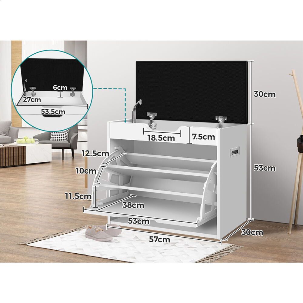 ALFORDSON Shoe Cabinet Bench Storage Rack Organiser Shelf 12/18 Pairs White - Picture 42 of 77