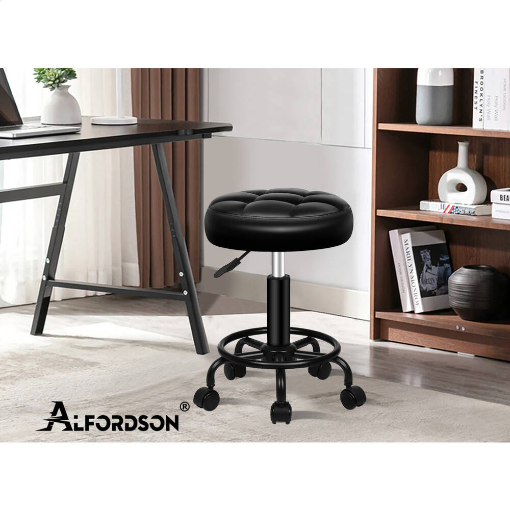 ALFORDSON Salon Stool Backrest Swivel Barber Hair Dress Leather Chair Riley - Picture 11 of 51