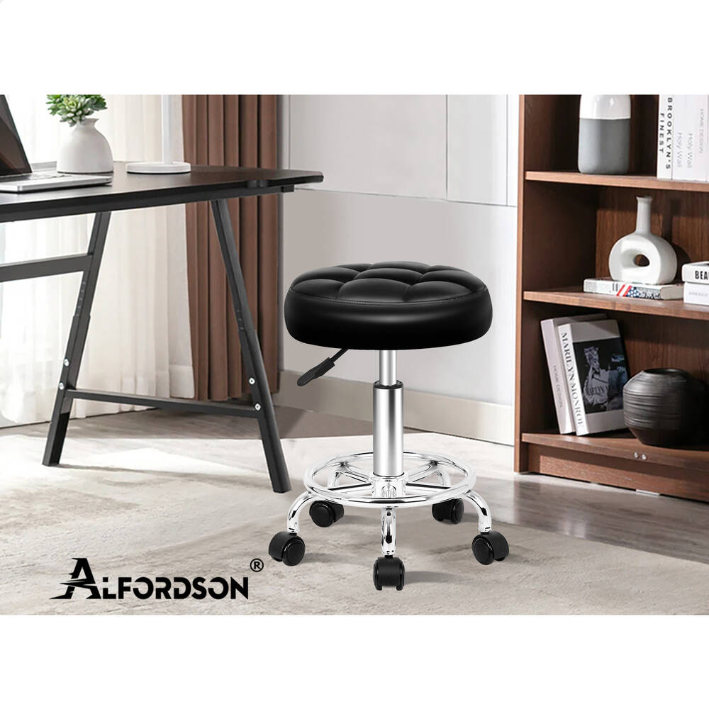 ALFORDSON Salon Stool Backrest Swivel Barber Hair Dress Leather Chair Riley - Picture 21 of 51