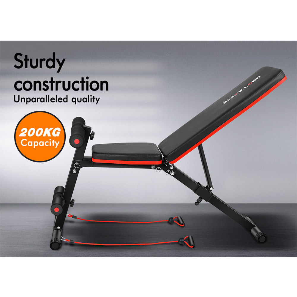 BLACK LORD Weight Bench Adjustable FID Fitness Flat Incline Decline Gym Black Lord