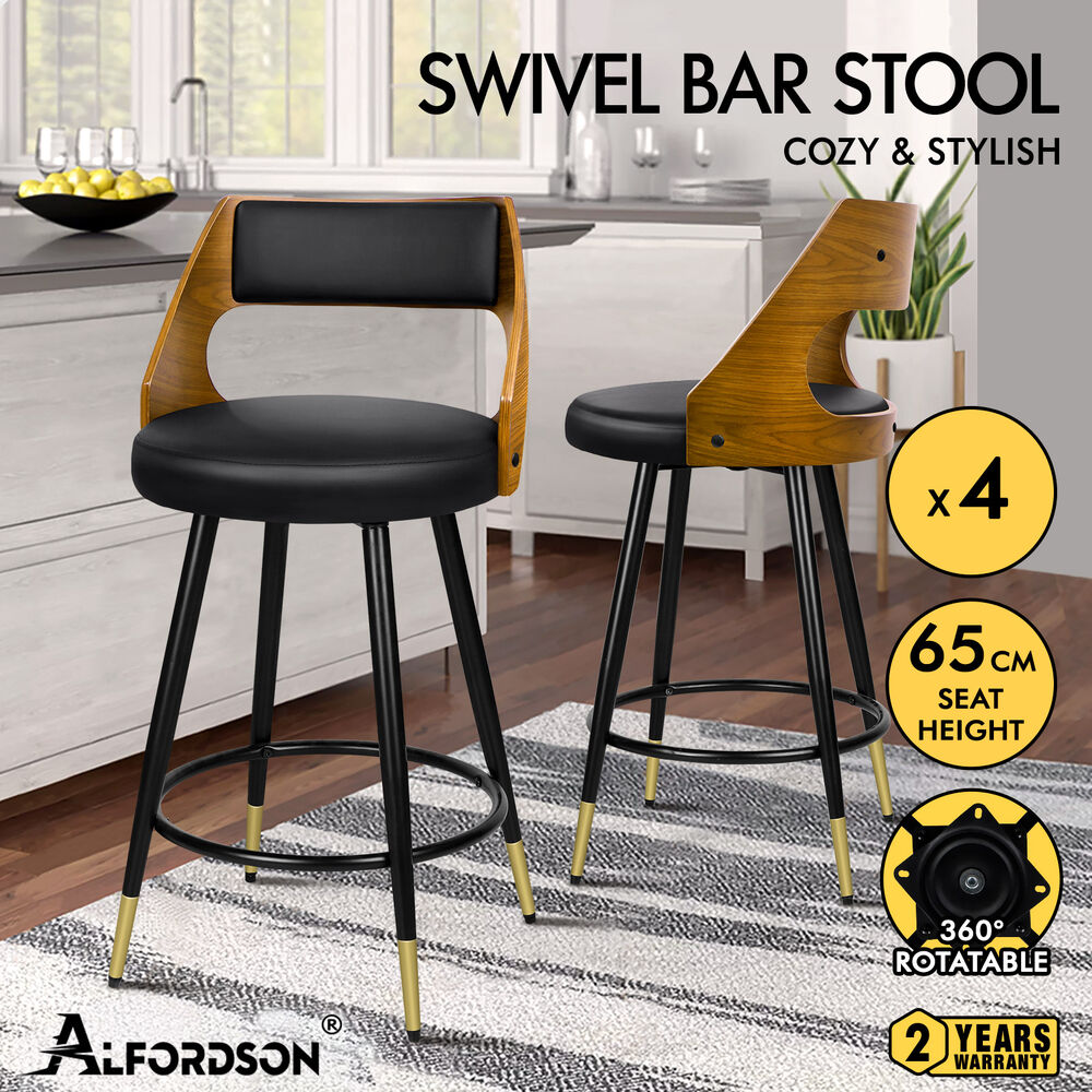 ALFORDSON Kitchen Bar Stools Wooden Swivel Leather Metal Dining Chair x2/x4 - Picture 723 of 1,020