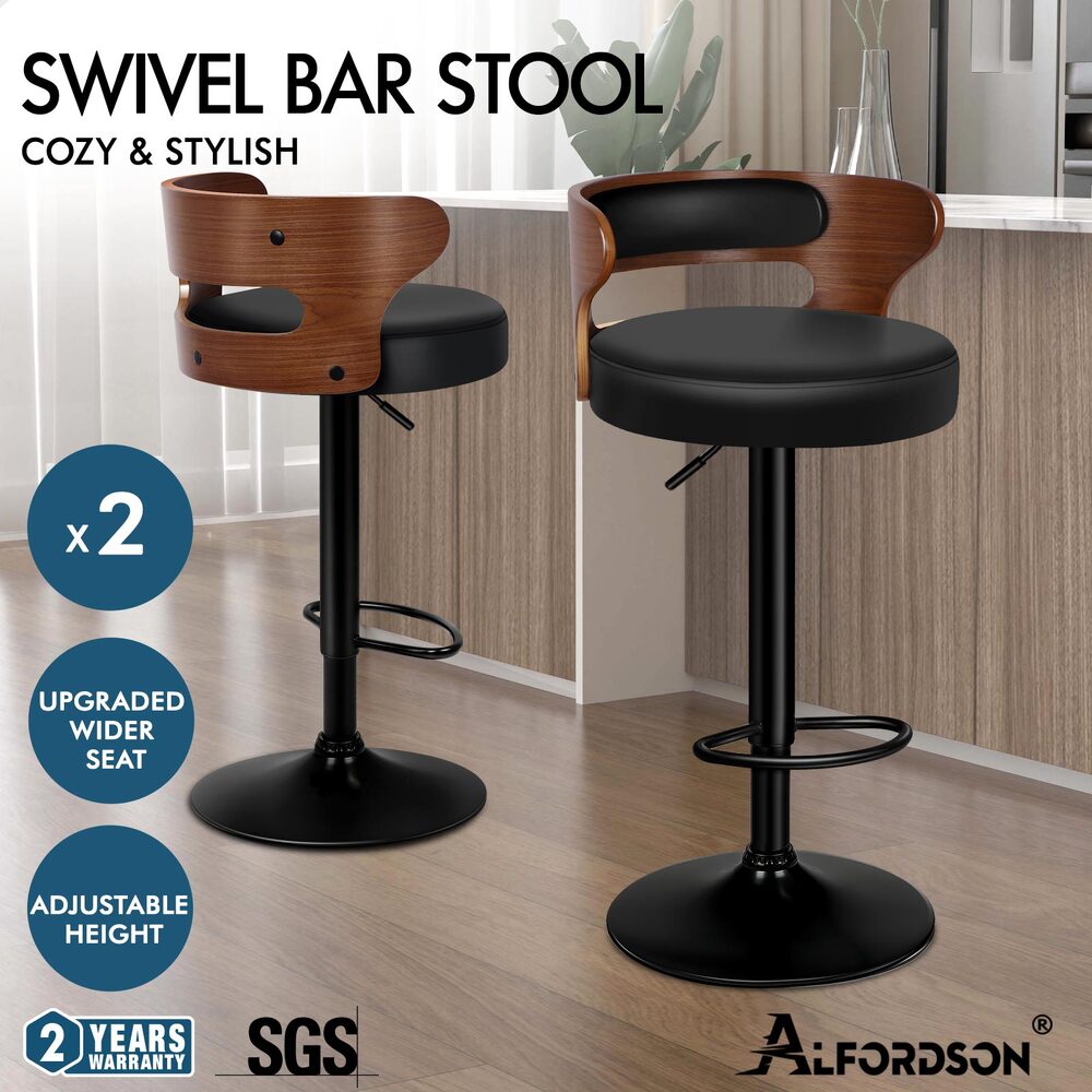 ALFORDSON Bar Stool Wooden Kitchen Swivel Chair Leather Fabric Reno x2/x4 - Picture 3 of 104