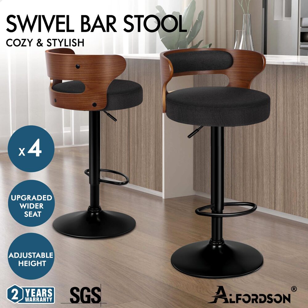 ALFORDSON Bar Stool Wooden Kitchen Swivel Chair Leather Fabric Reno x2/x4 - Picture 60 of 104