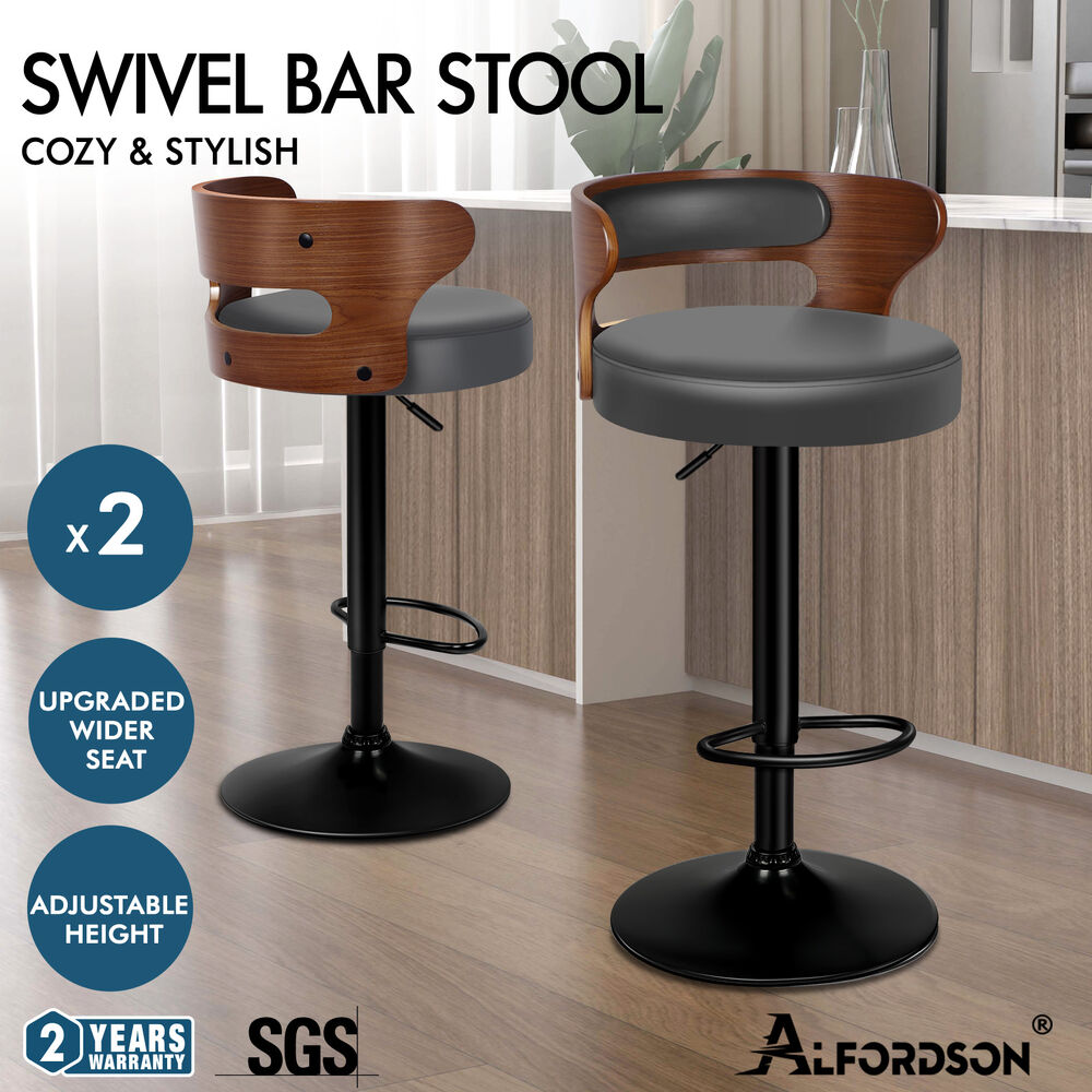 ALFORDSON Bar Stool Wooden Kitchen Swivel Chair Leather Fabric Reno x2/x4 - Picture 21 of 104