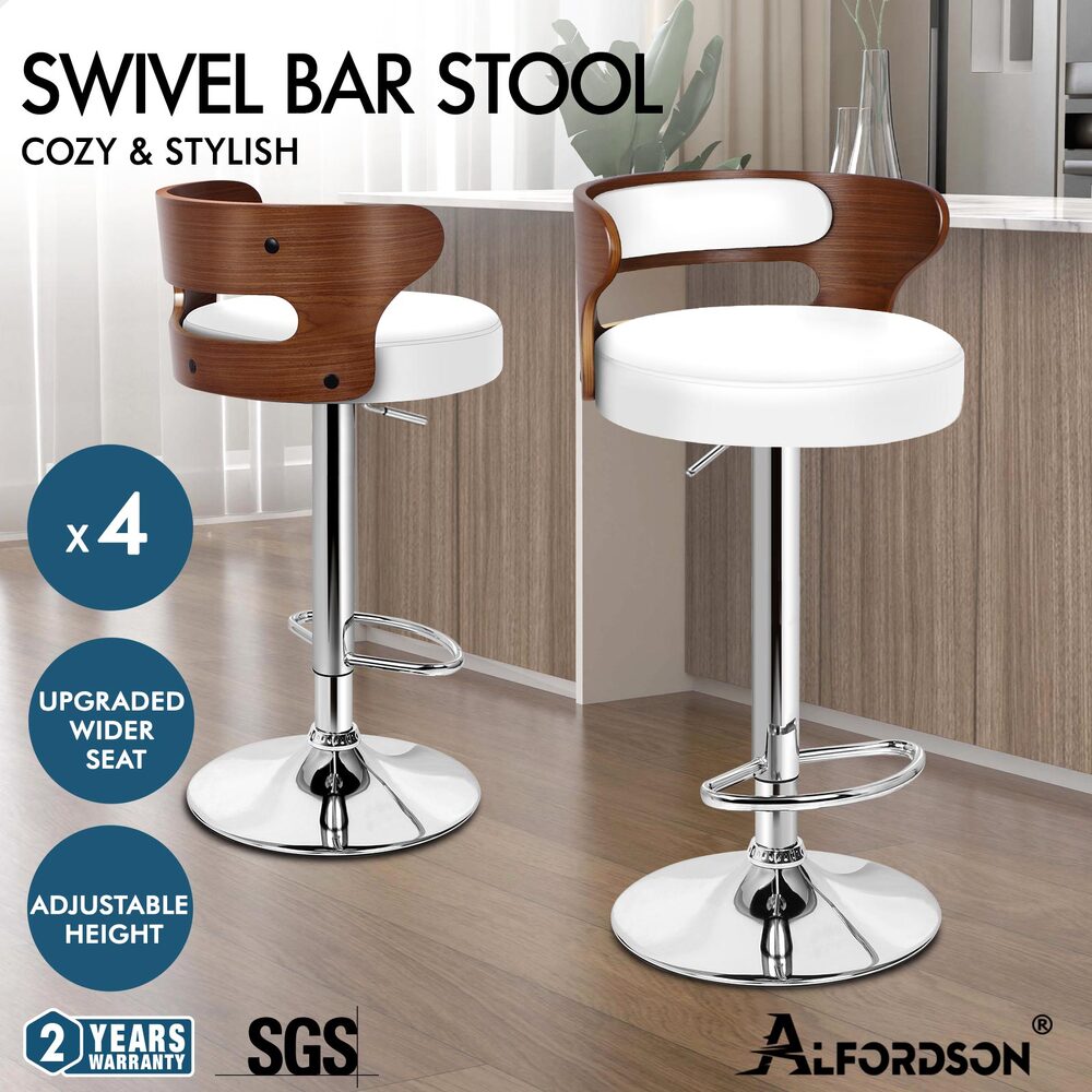 ALFORDSON Bar Stool Wooden Kitchen Swivel Chair Leather Fabric Reno x2/x4 - Picture 42 of 104