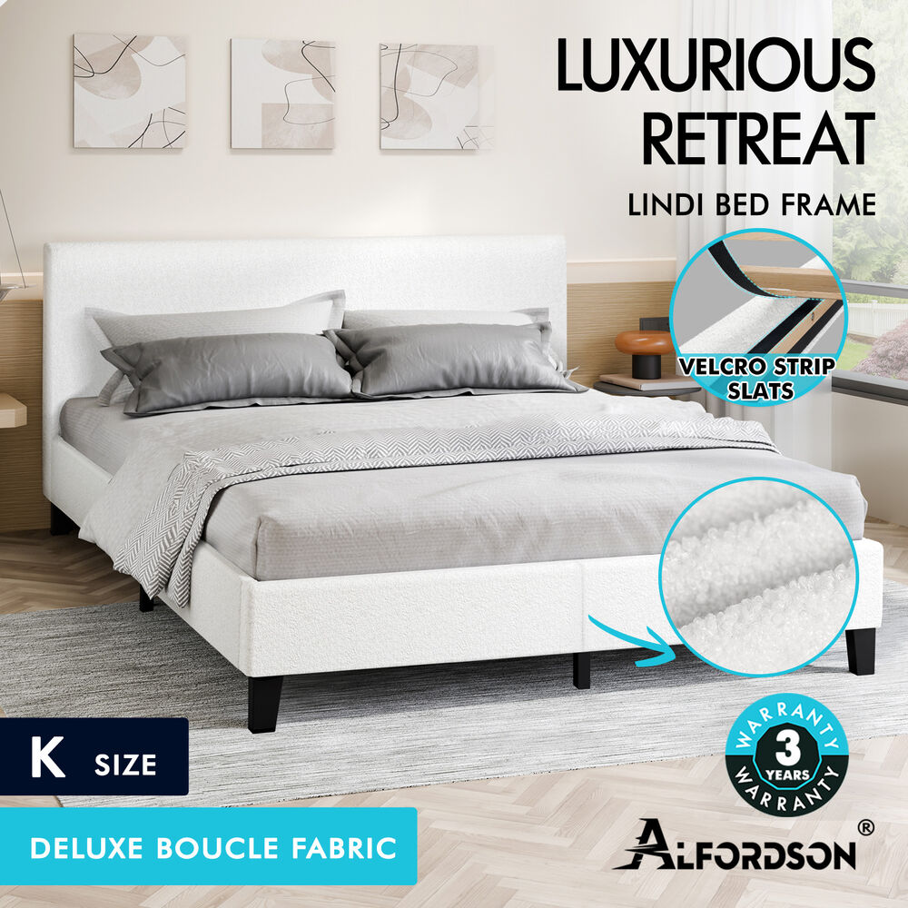 ALFORDSON Bed Frame Queen Double King Single Base Wooden Slats Leather Fabric - Picture 62 of 301