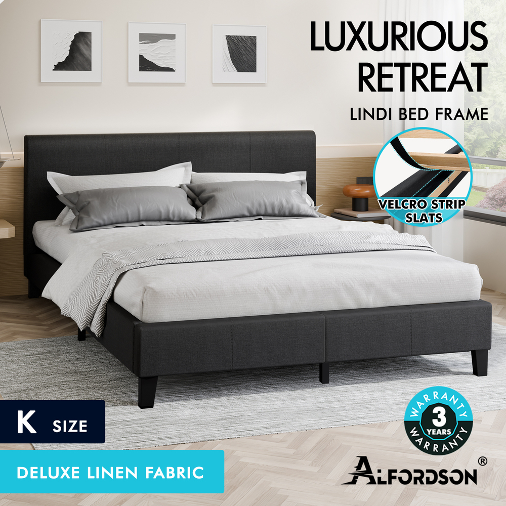 ALFORDSON Bed Frame Queen Double King Single Base Wooden Slats Leather Fabric - Picture 74 of 301