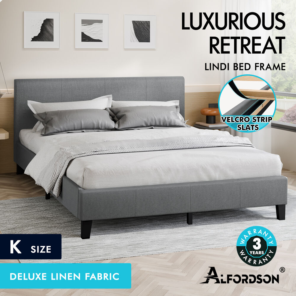 ALFORDSON Bed Frame Queen Double King Single Base Wooden Slats Leather Fabric - Picture 86 of 301