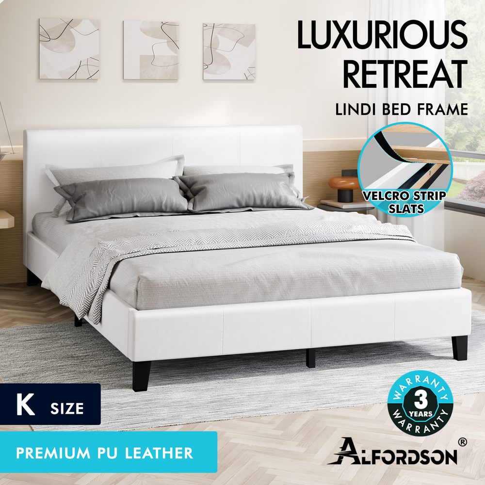 ALFORDSON Bed Frame Queen Double King Single Base Wooden Slats Leather Fabric - Picture 110 of 301