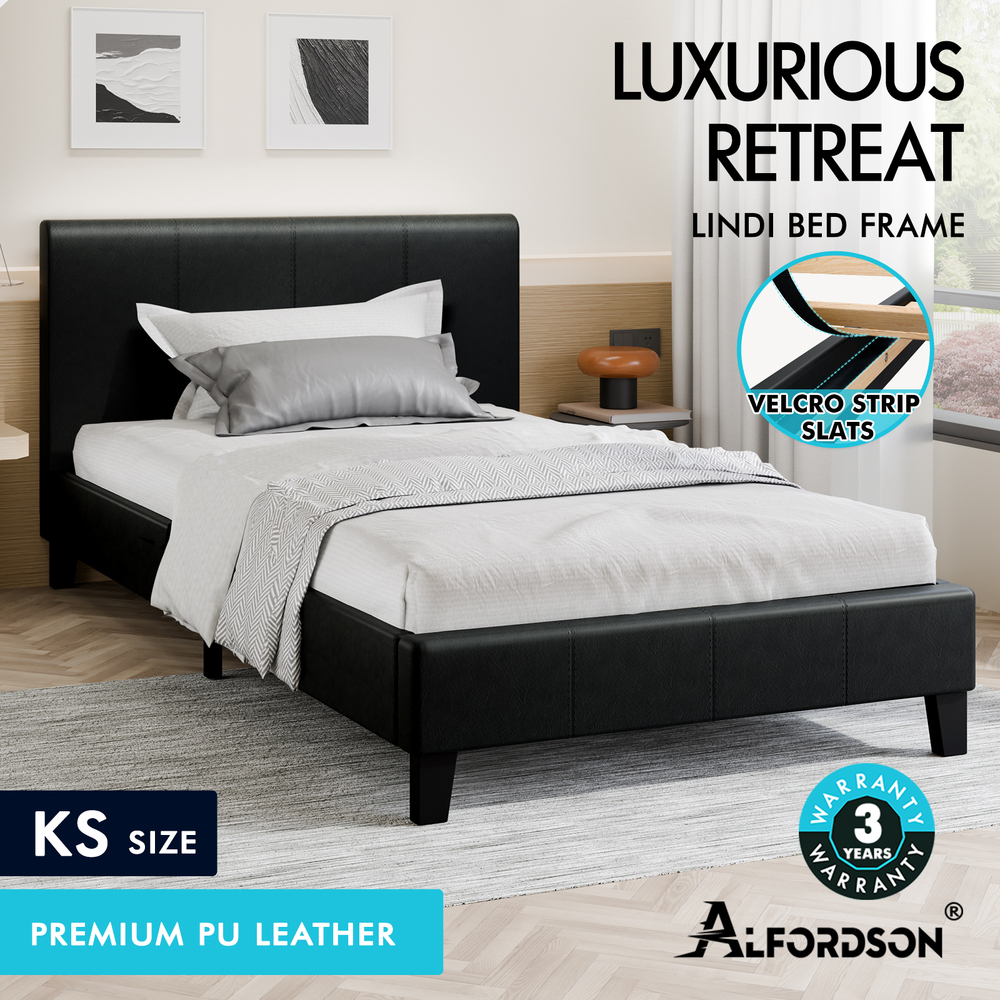 ALFORDSON Bed Frame Queen Double King Single Base Wooden Slats Leather Fabric - Picture 158 of 301