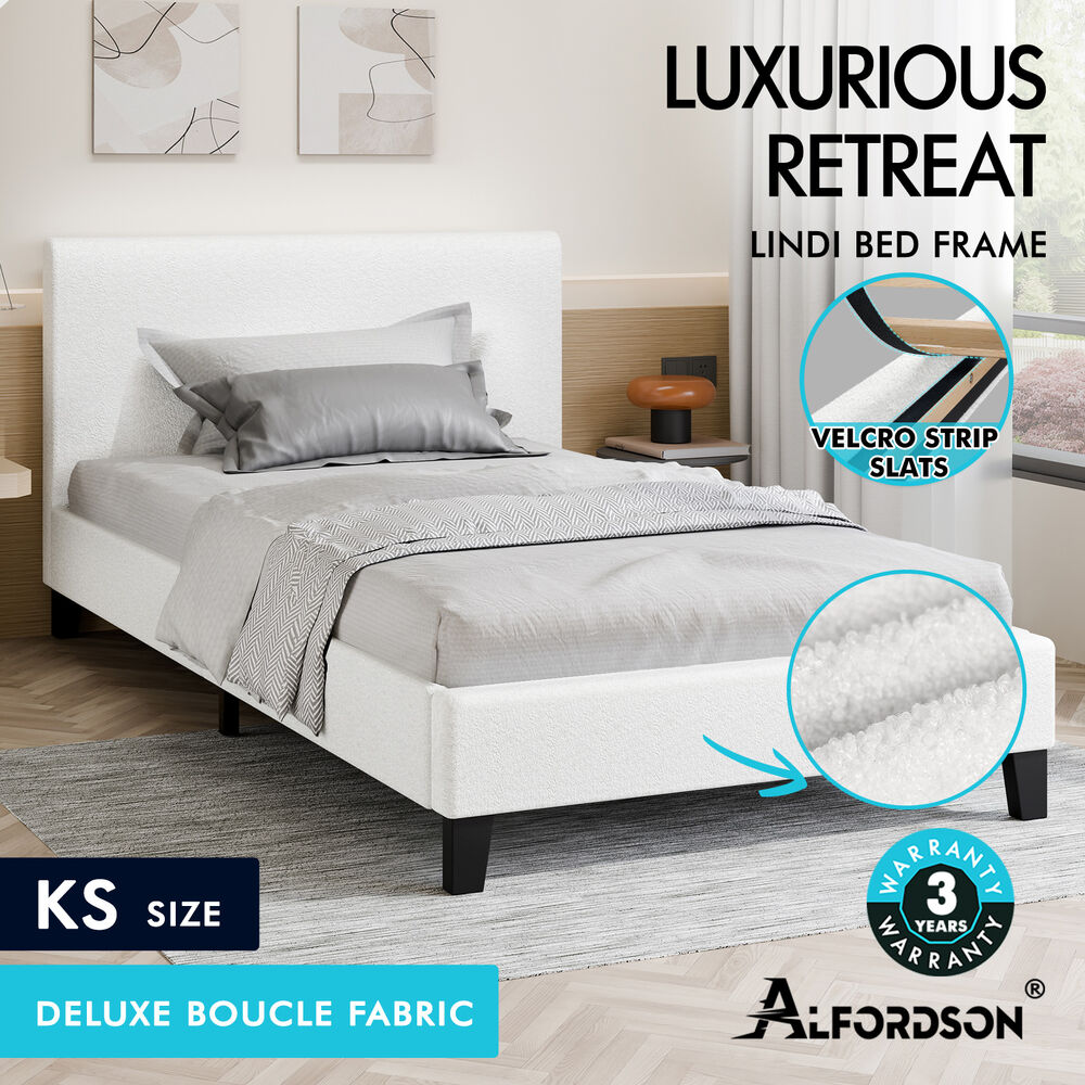 ALFORDSON Bed Frame Queen Double King Single Base Wooden Slats Leather Fabric - Picture 122 of 301
