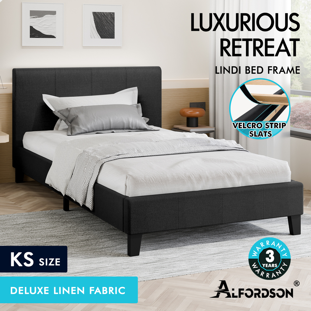 ALFORDSON Bed Frame Queen Double King Single Base Wooden Slats Leather Fabric - Picture 134 of 301