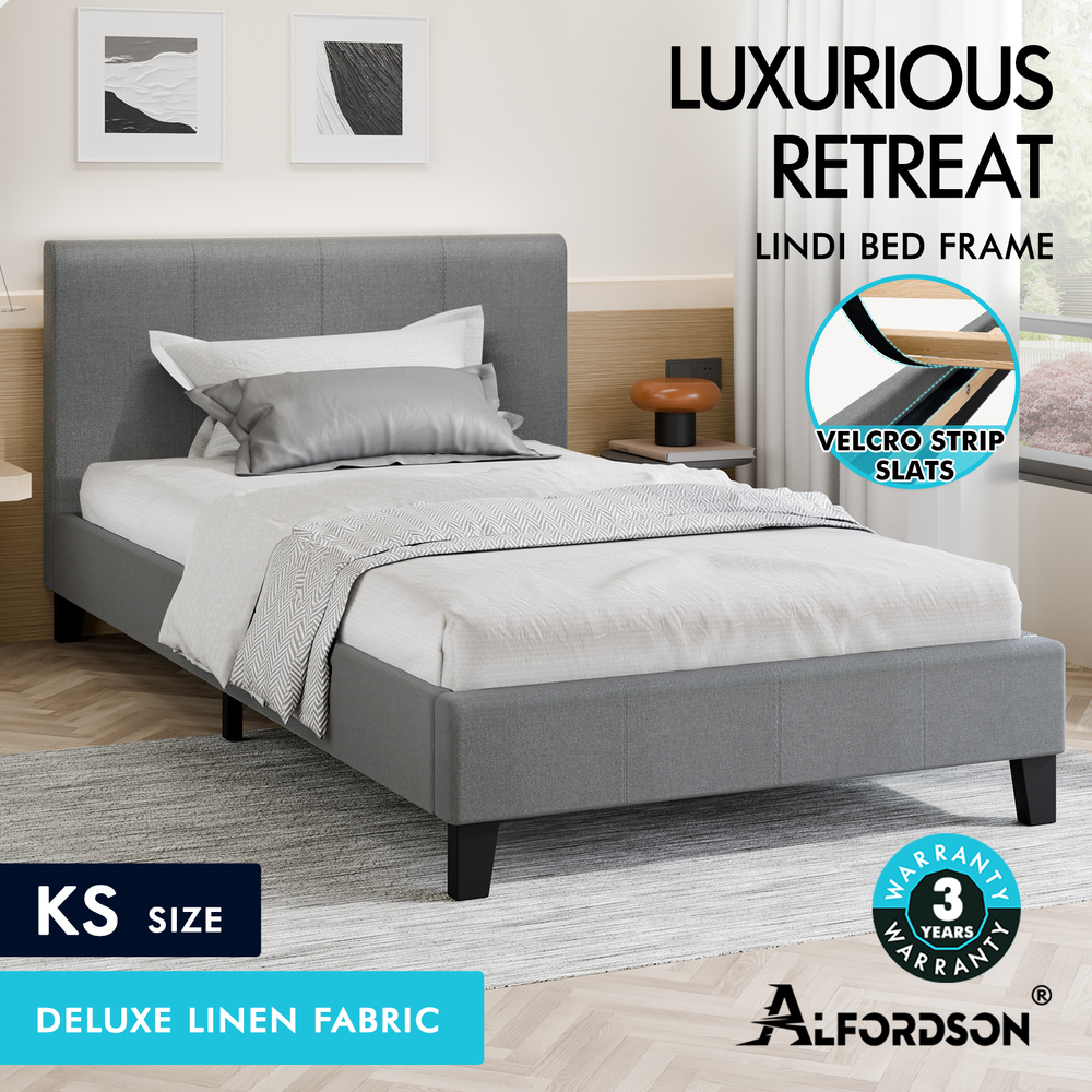 ALFORDSON Bed Frame Queen Double King Single Base Wooden Slats Leather Fabric - Picture 146 of 301