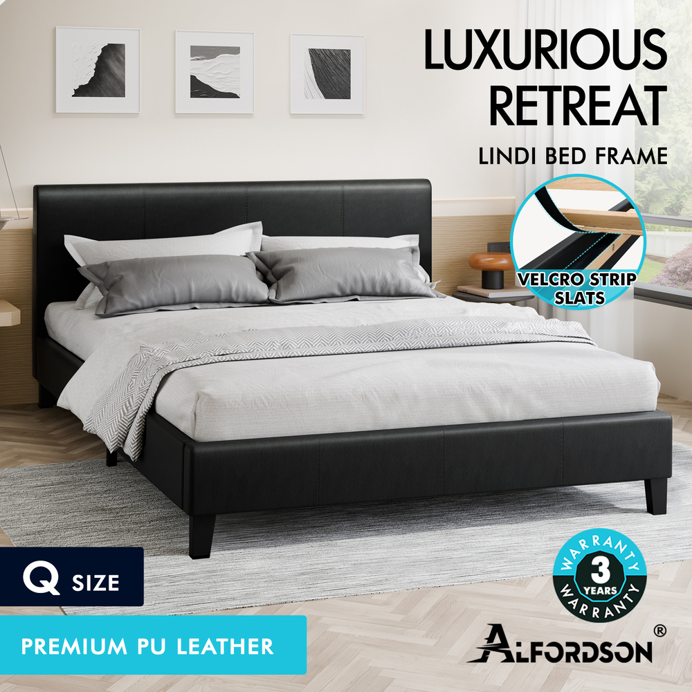ALFORDSON Bed Frame Queen Double King Single Base Wooden Slats Leather Fabric - Picture 218 of 301