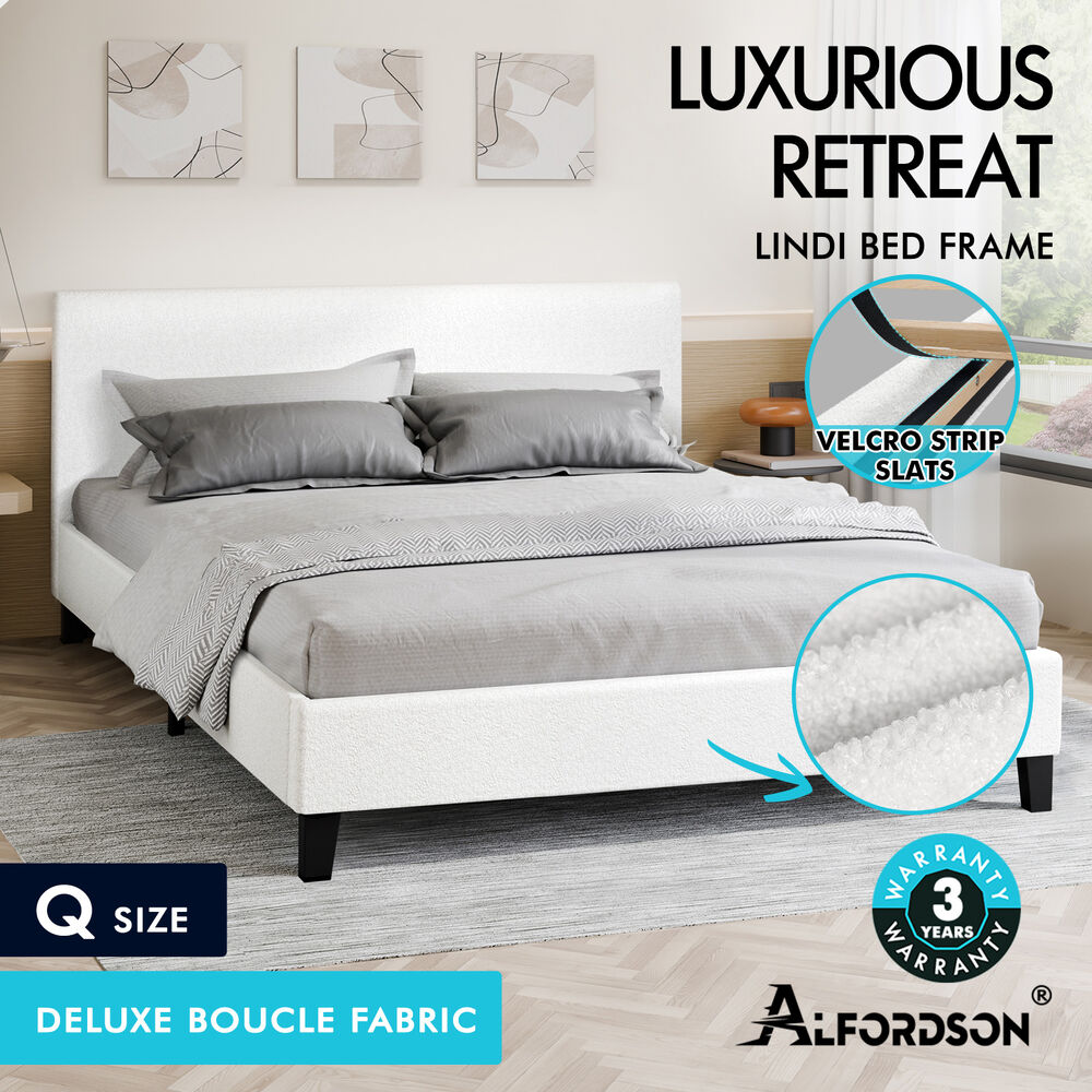 ALFORDSON Bed Frame Queen Double King Single Base Wooden Slats Leather Fabric - Picture 182 of 301