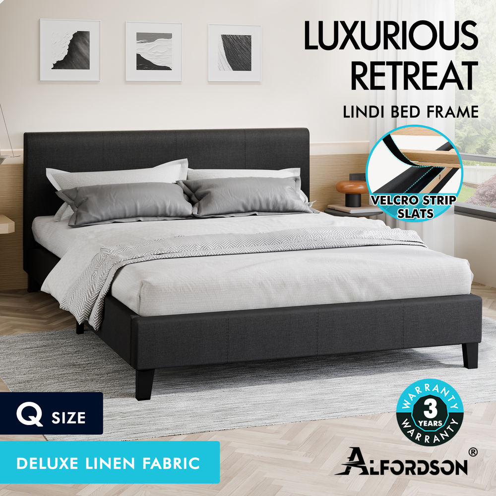 ALFORDSON Bed Frame Queen Double King Single Base Wooden Slats Leather Fabric - Picture 194 of 301
