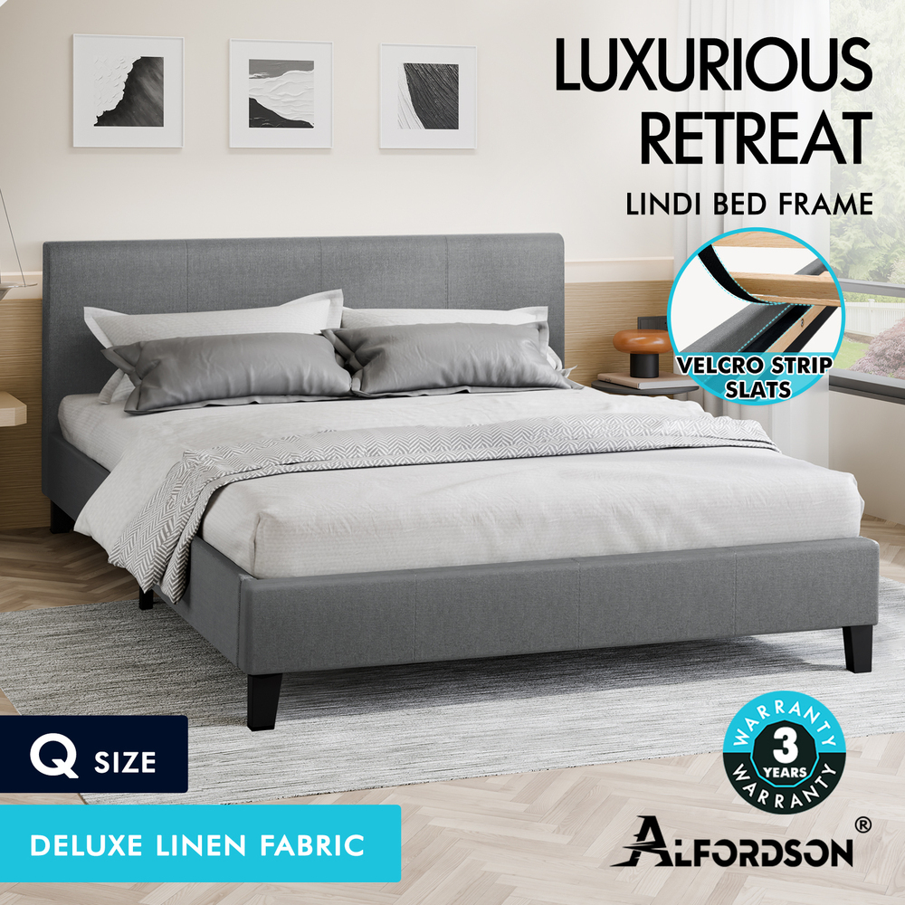 ALFORDSON Bed Frame Queen Double King Single Base Wooden Slats Leather Fabric - Picture 206 of 301