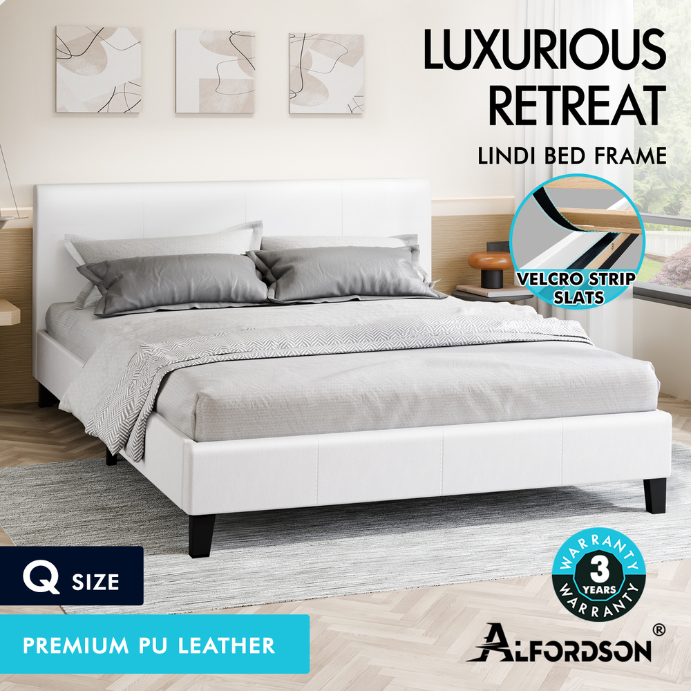 ALFORDSON Bed Frame Queen Double King Single Base Wooden Slats Leather Fabric - Picture 230 of 301