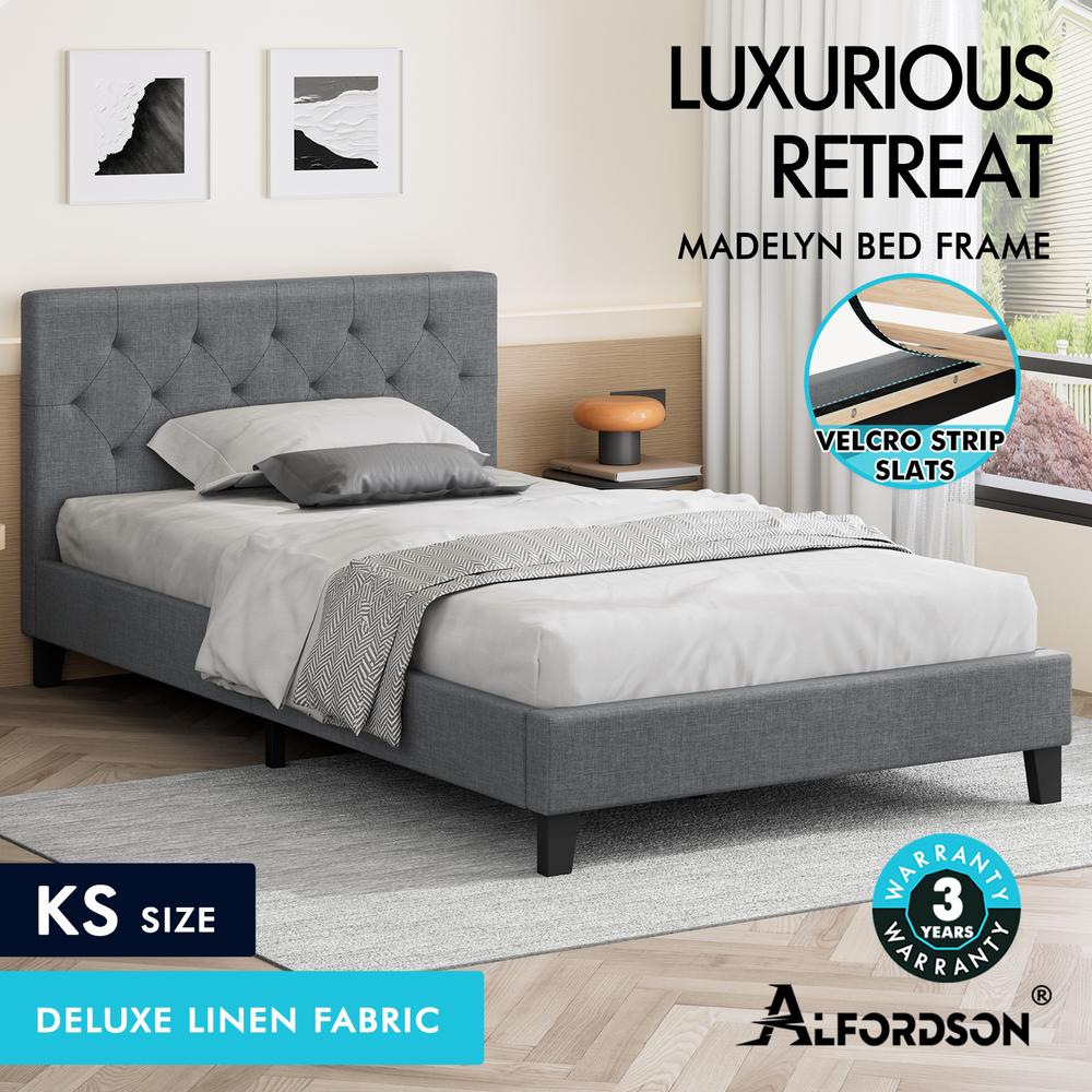 ALFORDSON Bed Frame Queen Double King Single Wooden Base Platform Grey Fabric - Picture 27 of 62