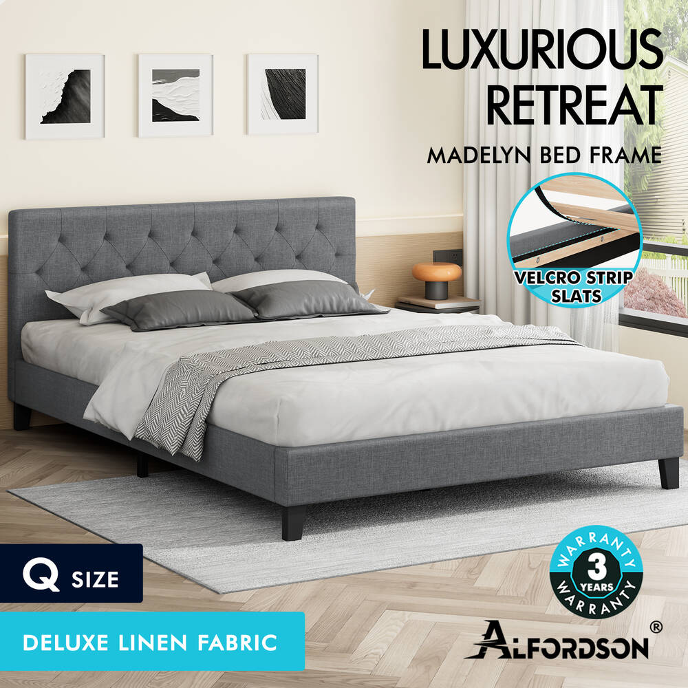 ALFORDSON Bed Frame Queen Double King Single Wooden Base Platform Grey Fabric - Picture 39 of 62