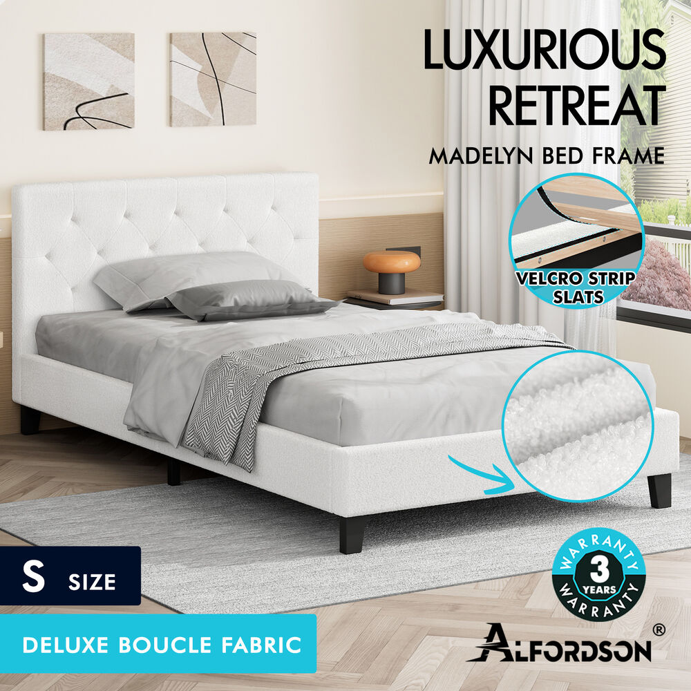 ALFORDSON Bed Frame Queen Double King Single Wooden Base Platform White Boucle - Picture 51 of 62