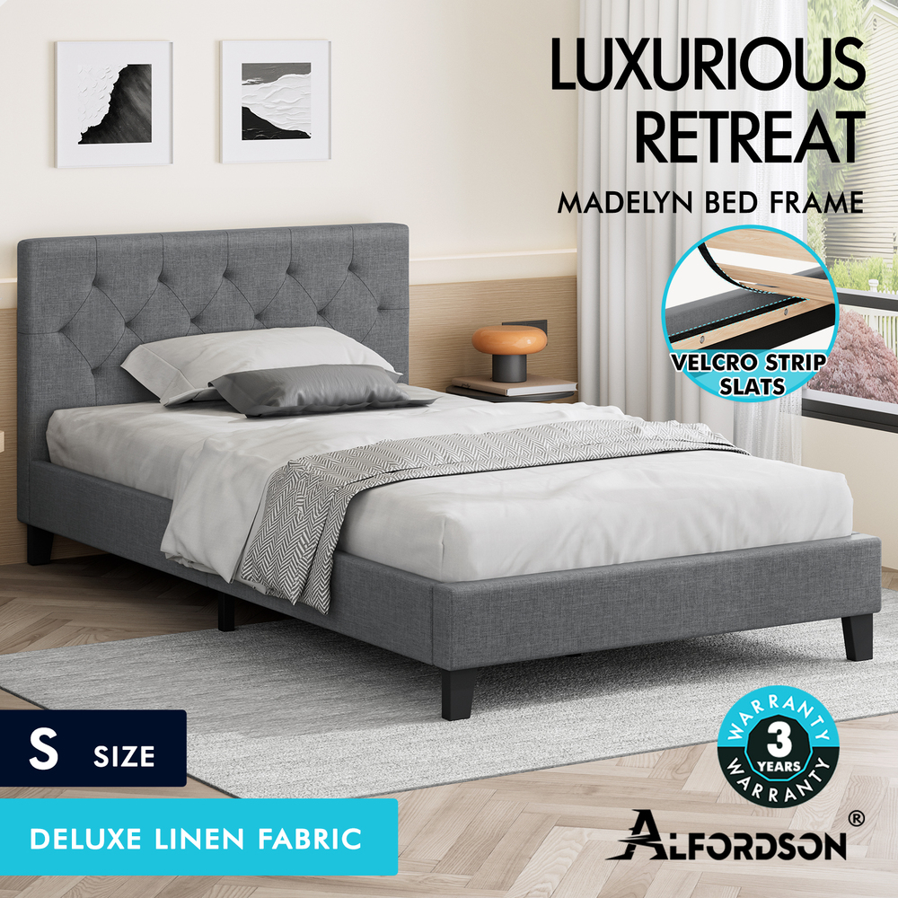 ALFORDSON Bed Frame Queen Double King Single Wooden Base Platform Grey Fabric - Picture 51 of 62