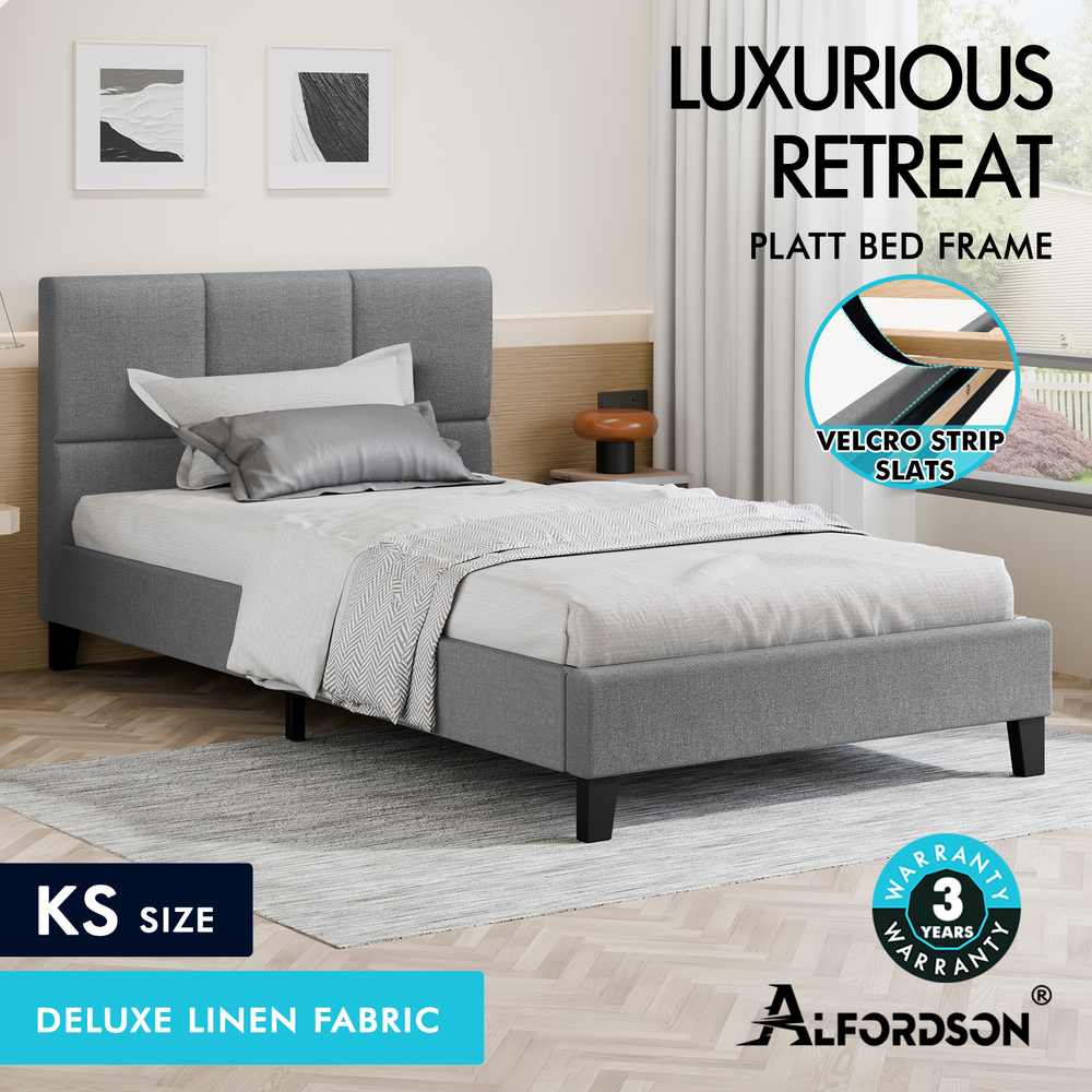 ALFORDSON Bed Frame Queen Double King Single Base Wooden Slats Fabric Grey - Picture 26 of 61