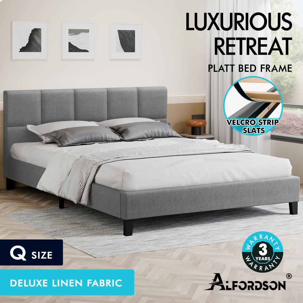 ALFORDSON Bed Frame Queen Double King Single Base Wooden Slats Fabric Grey - Picture 38 of 61