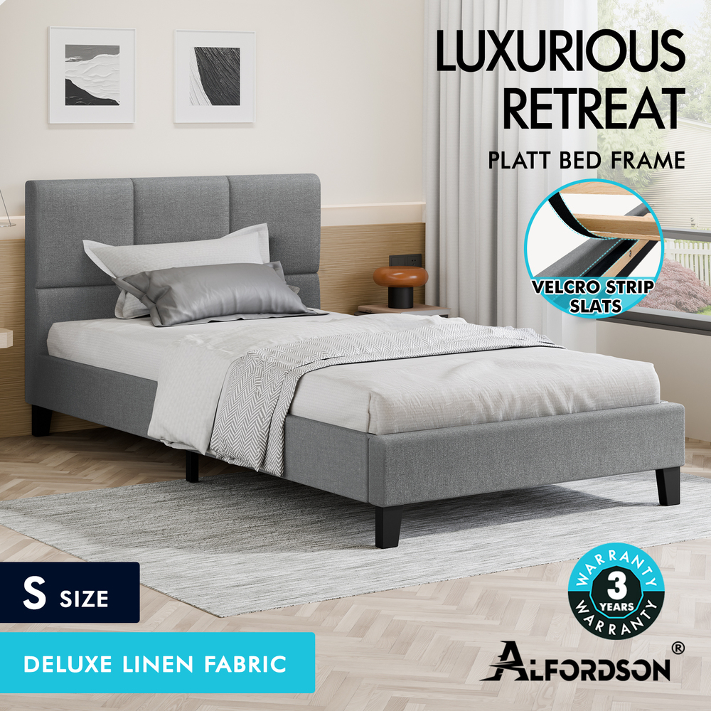 ALFORDSON Bed Frame Queen Double King Single Base Wooden Slats Fabric Grey - Picture 50 of 61