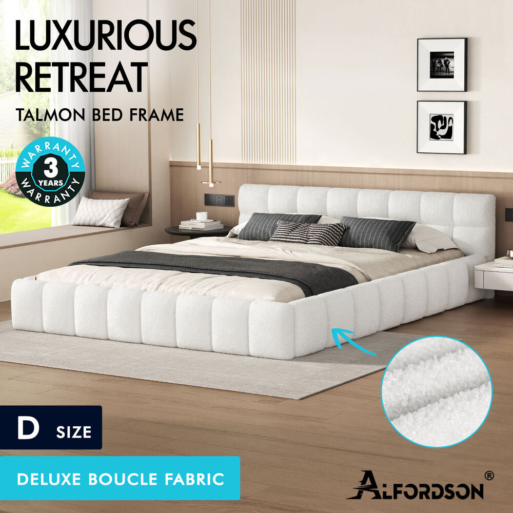 ALFORDSON Bed Frame Queen Double King Single Size Tufted Headboard Boucle Velvet - Picture 2 of 91