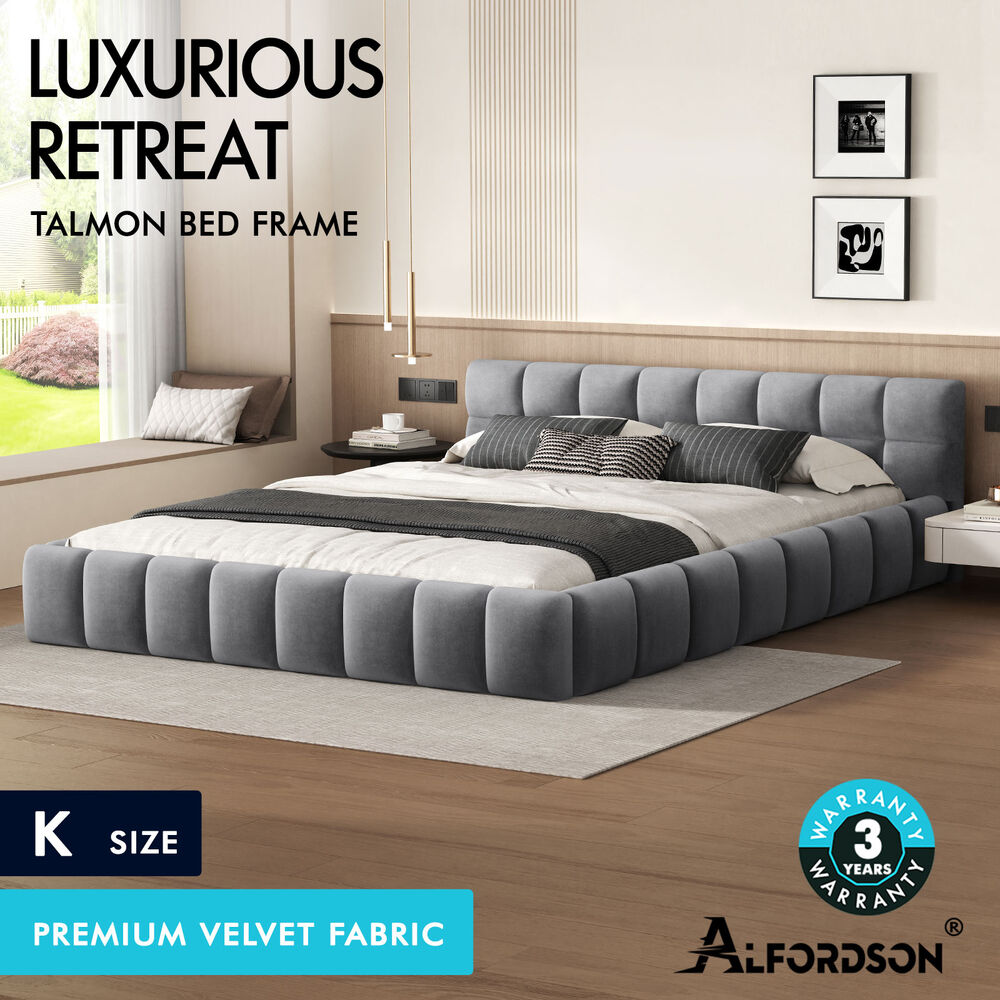 ALFORDSON Bed Frame Queen Double King Single Size Tufted Headboard Boucle Velvet - Picture 29 of 91